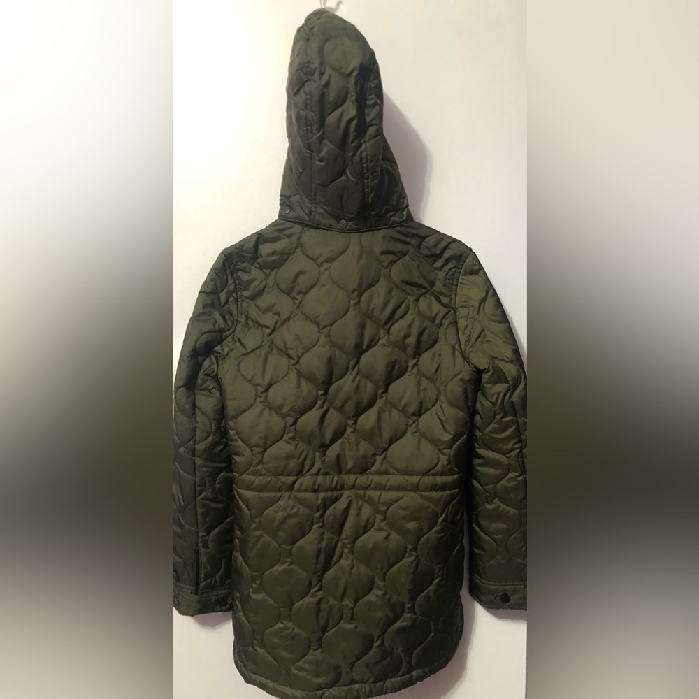 French Connection Puffer Olive Green Jacket with cap for Women - Picture 2 of 9